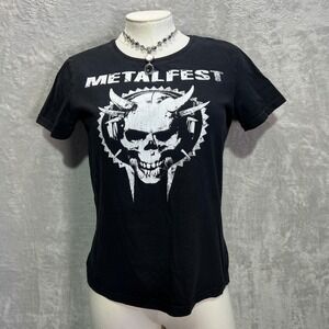 Metalfest In Metal We Trust Skull Graphic Tee Womens M Black Skull Goth Grunge